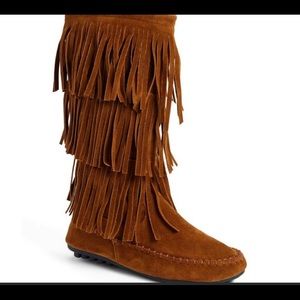 Winter fringe boots cognac or camel or tan